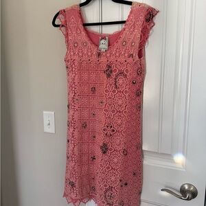 Yoana Baraschi Pink coral Birkin studded Lace Mini Dress